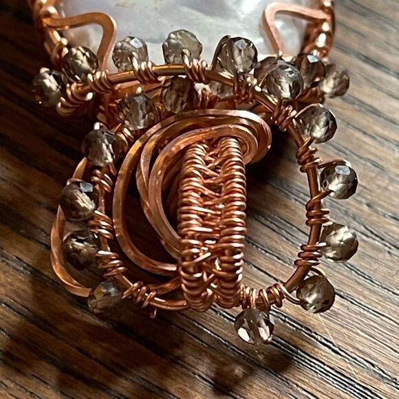 Dendritic Opal smoky quartz wire wrap wrapped pendant copper handmade artisan - Picture 8 of 16